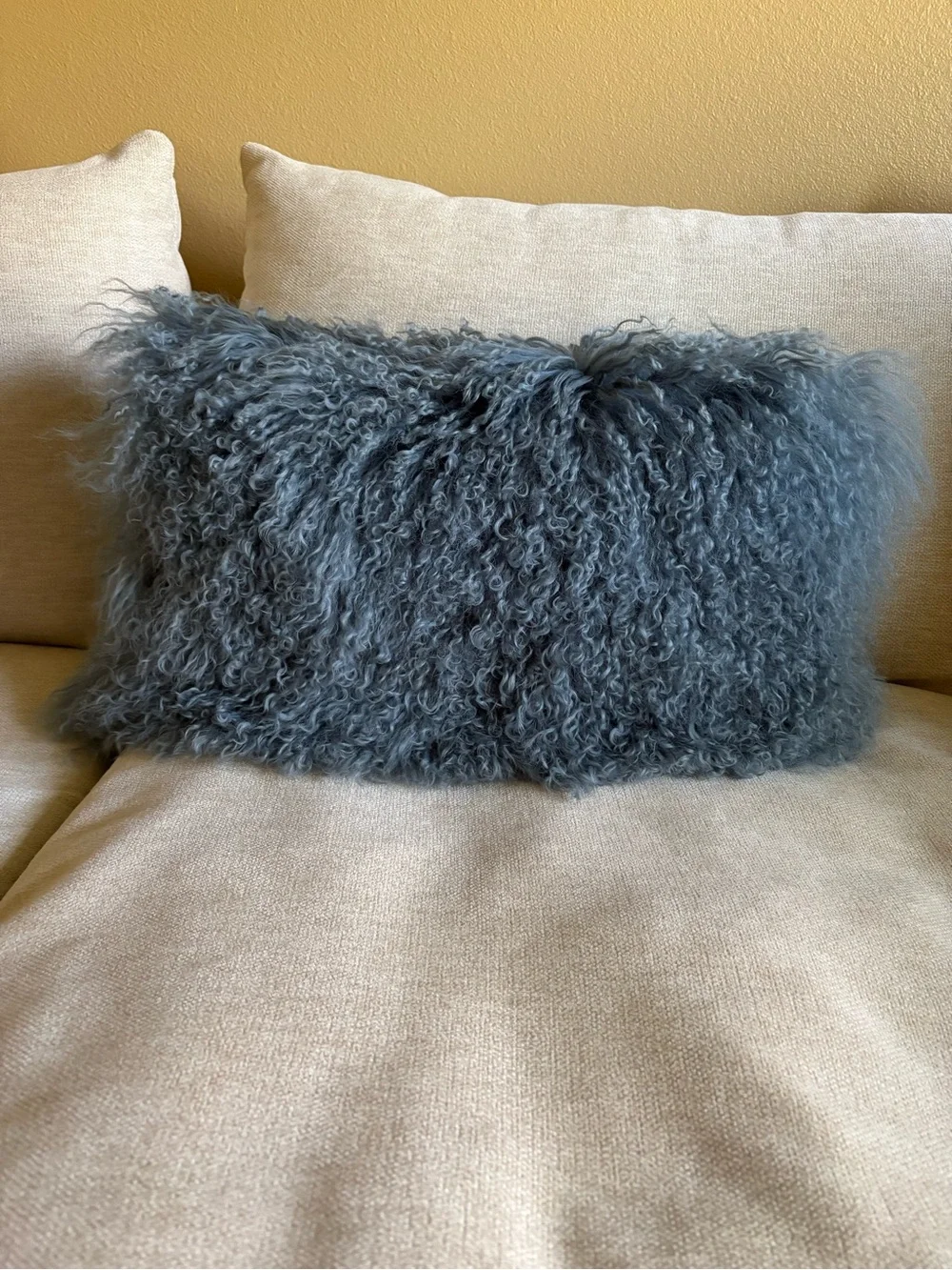 Light Blue Faux Fur Decorative Pillow - Plush Home Accent.  Lumbar Accent Pillow
